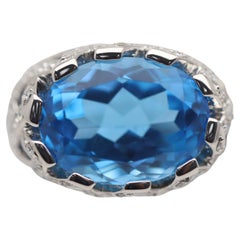 Blue Topaz Diamond Gold Cocktail Ring