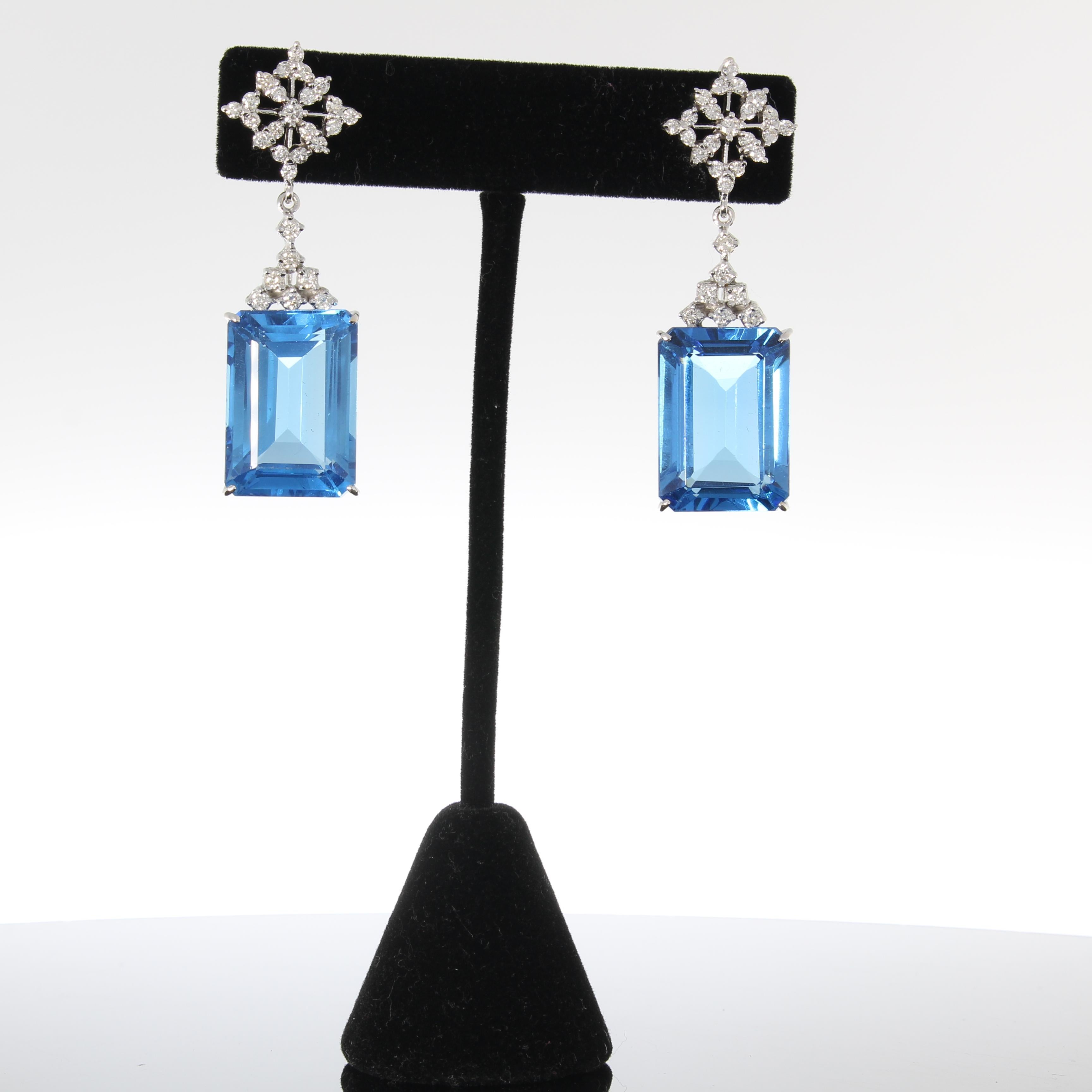 Blue Topaz Diamond Gold Drop Earrings For Sale 2