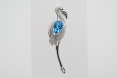 Blue Topaz Diamond Gold Flamingo Brooch Pin
