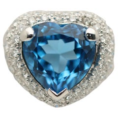 Blue Topaz Diamond Gold Heart Ring