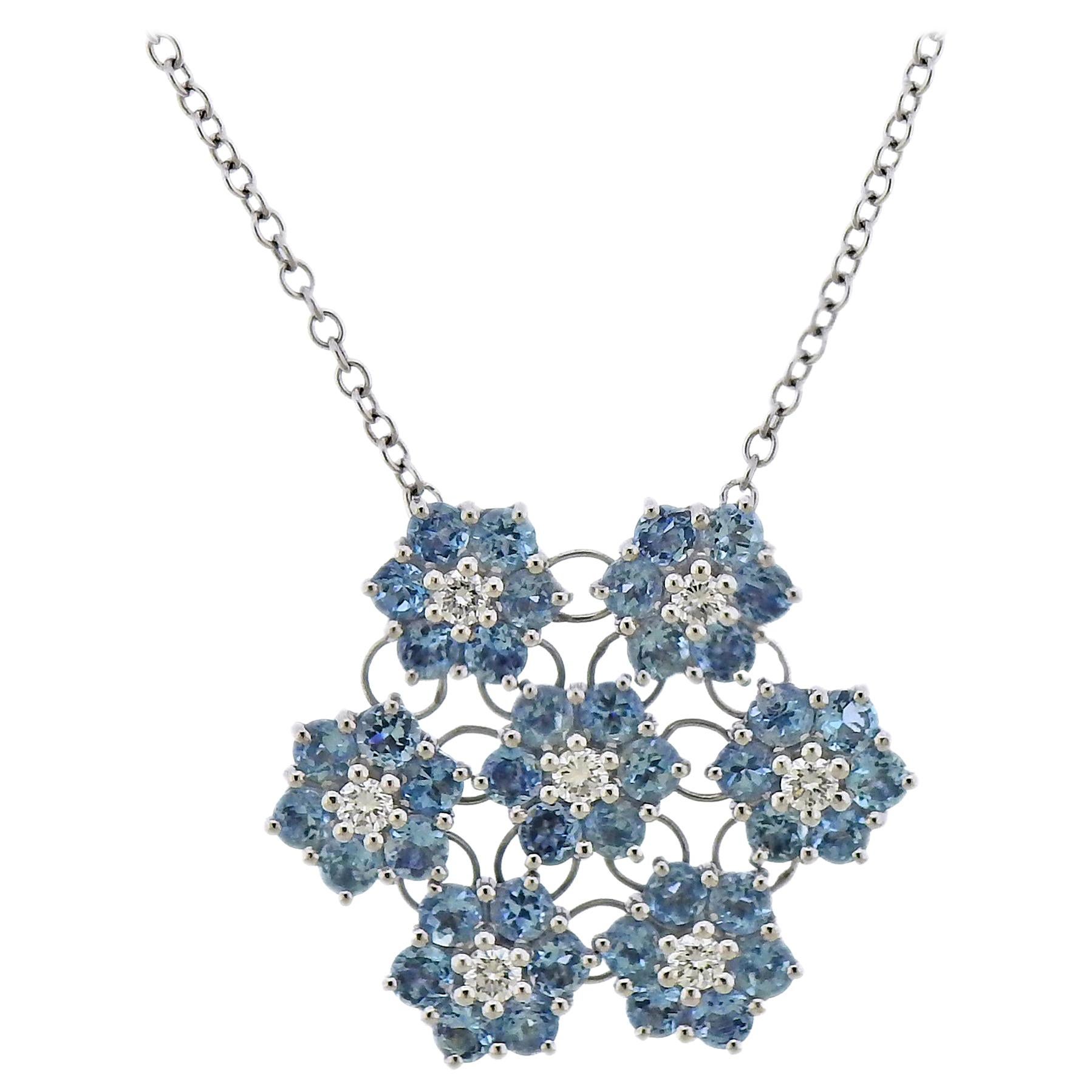 Blue Topaz Diamond Gold Pendant Necklace