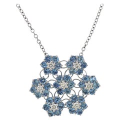 Vintage Blue Topaz Diamond Gold Pendant Necklace