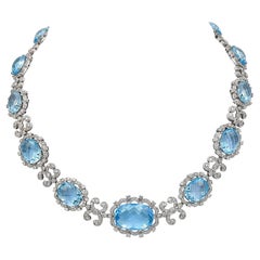 Blue Topaz Diamond Graduated Necklace in 18kt White Gold
