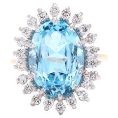 Blue Topaz Diamond Halo Cocktail Ring, 14KT Yellow Gold, Ring