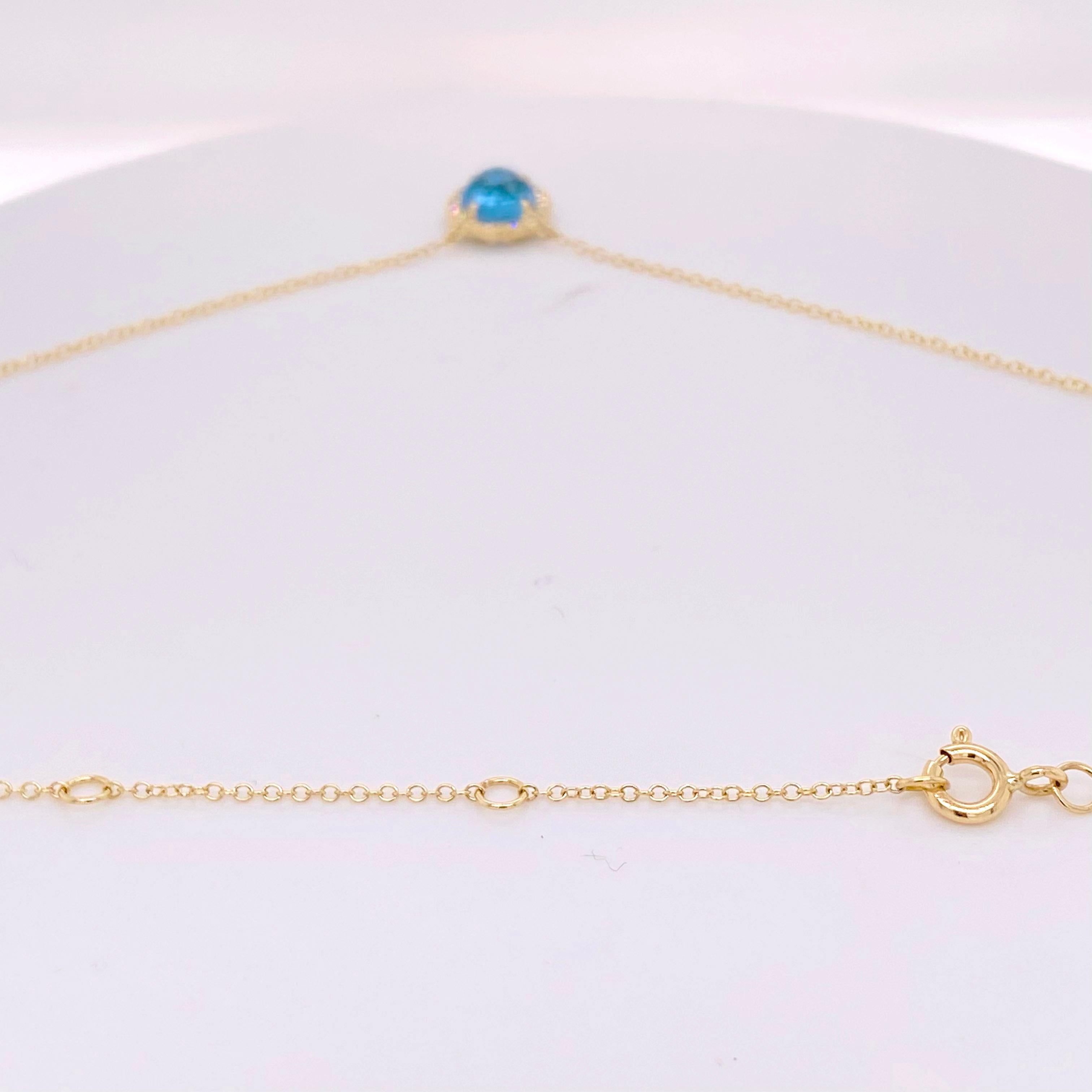 Modern Blue Topaz Diamond Halo Necklace, 1.47 Carats Diamond and Royal Blue Topaz