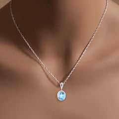Blue Topaz Diamond Halo Necklace 14k White Gold