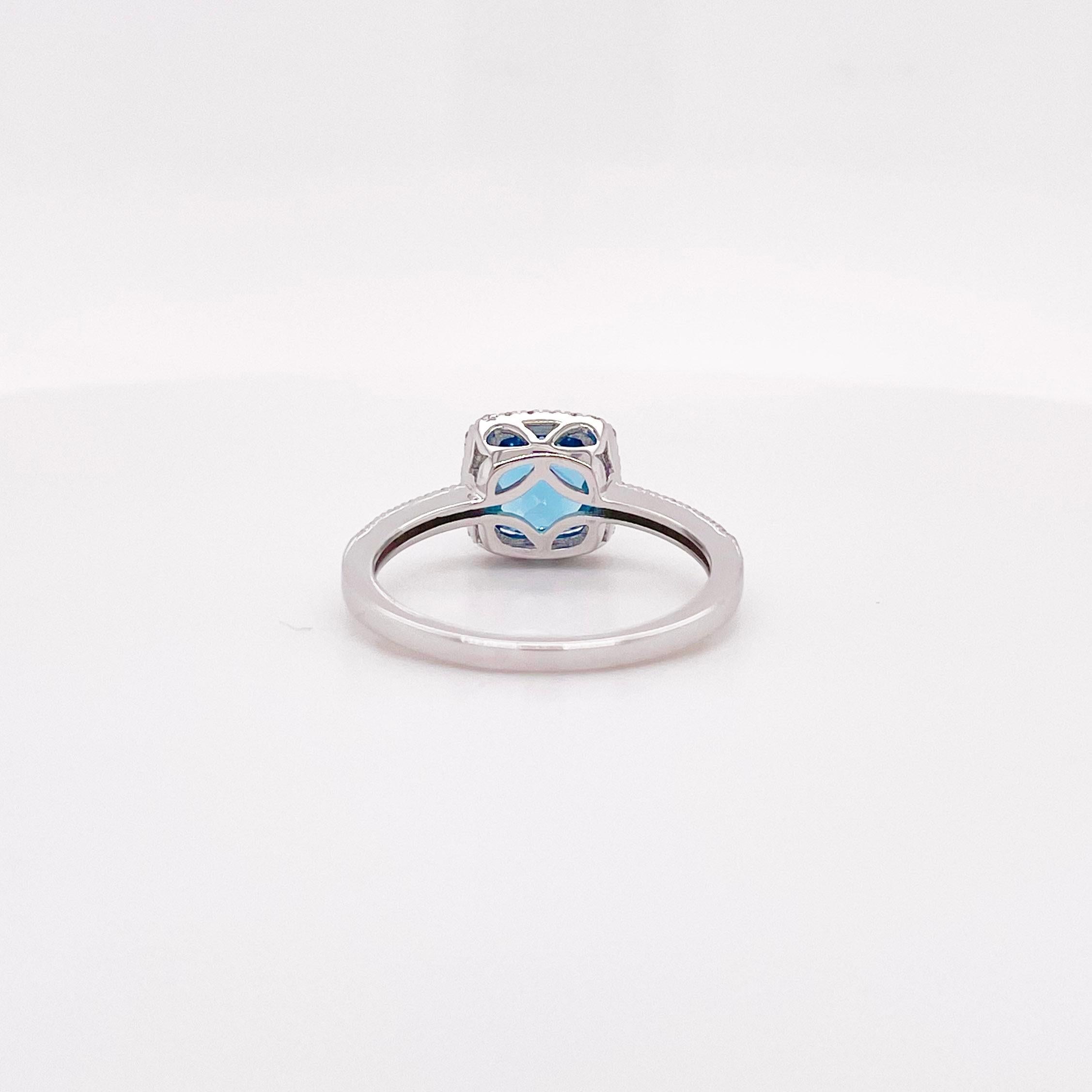 For Sale:  Blue Topaz & Diamond Halo Ring 14K White Gold Cushion December Birthstone 3