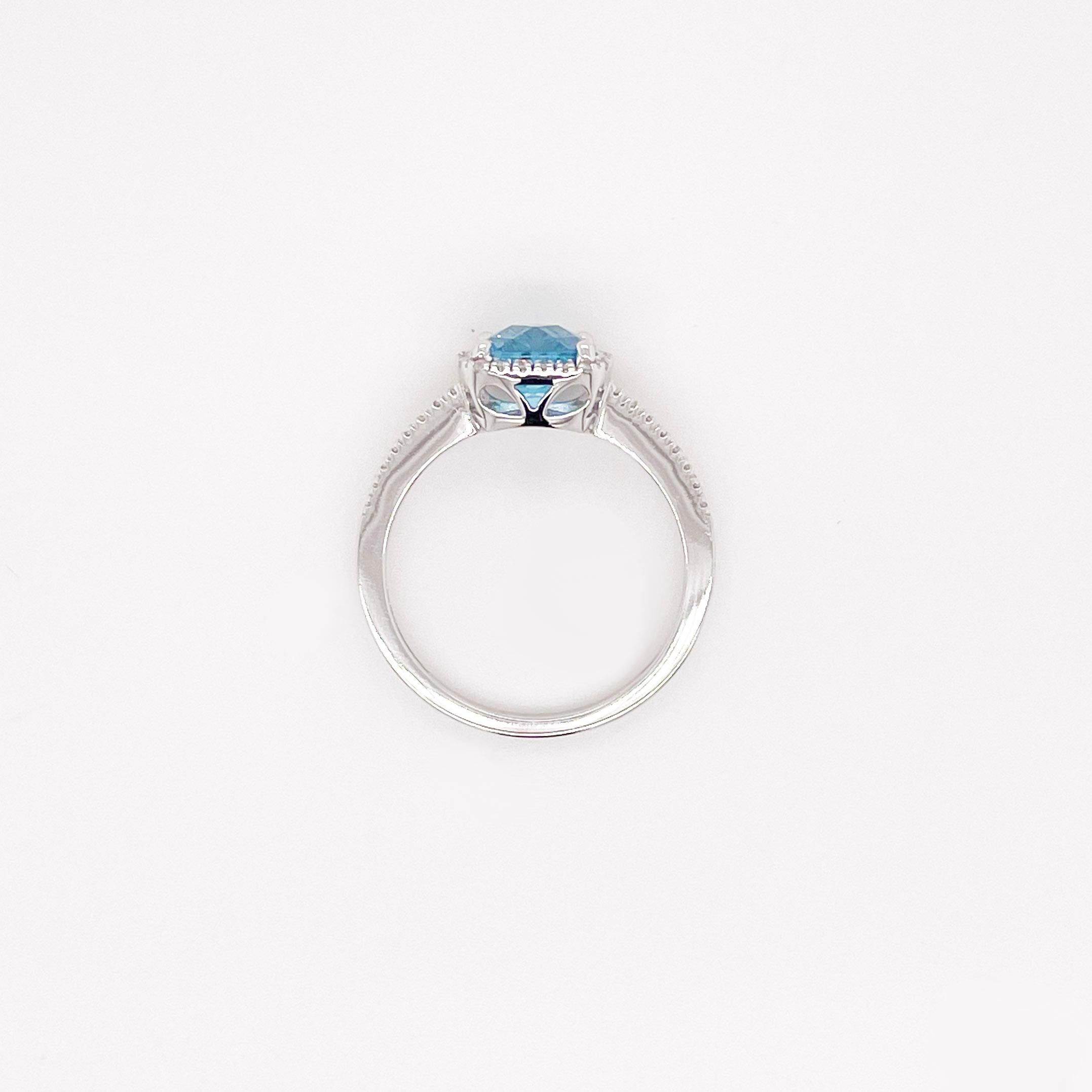 For Sale:  Blue Topaz & Diamond Halo Ring 14K White Gold Cushion December Birthstone 4