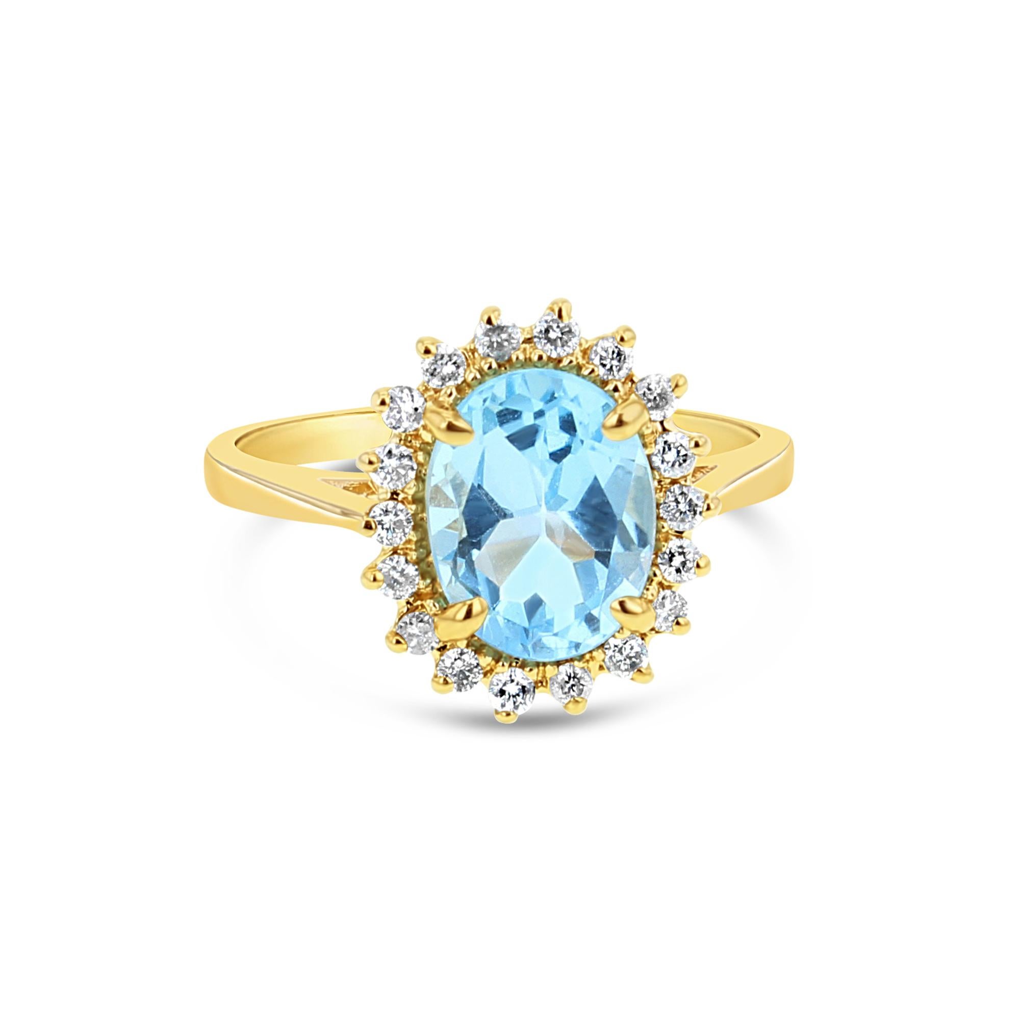 Anello aureola con diamante e topazio blu In condizioni Nuovo in vendita a Sugar Land, TX