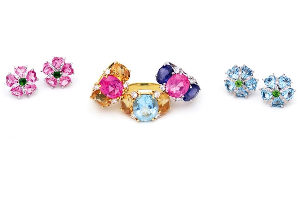Blauer Topas Diamant Mini Sand Dollar-Ohrringe im Angebot 3