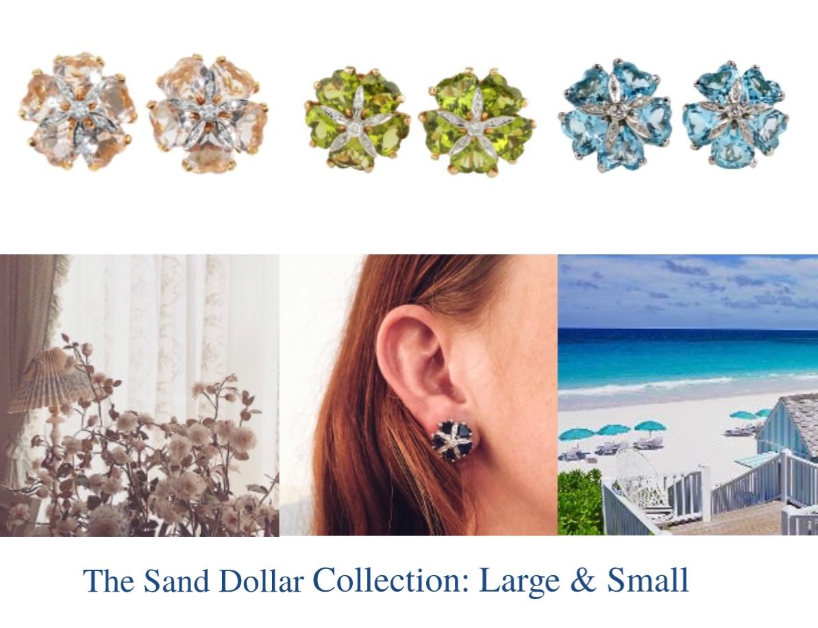 Women's Blue Topaz Diamond Mini Sand Dollar Earrings For Sale