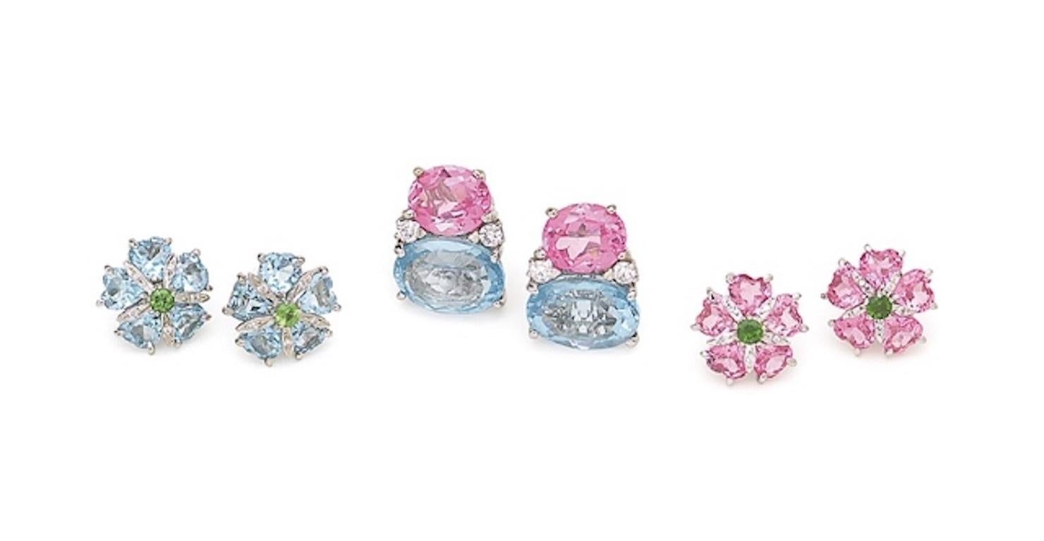 Blauer Topas Diamant Mini Sand Dollar-Ohrringe im Angebot 4