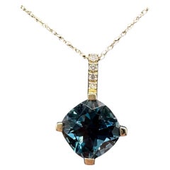 Collier Topaze Bleue Diamant Or Jaune 10K 7.85mm 0.04ctw