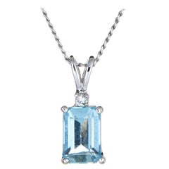 Blue Topaz Diamond Necklace Estate 14 Karat White Gold Chain Fine Jewelry