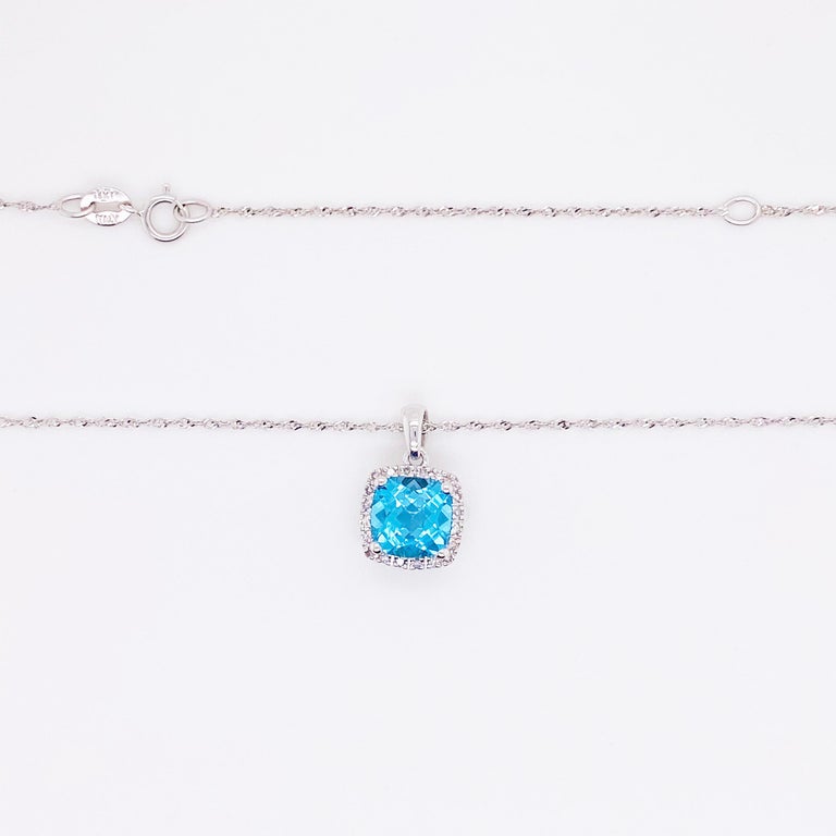 Blue Topaz Diamond Necklace, White Diamond, 14 Karat Gold, 14