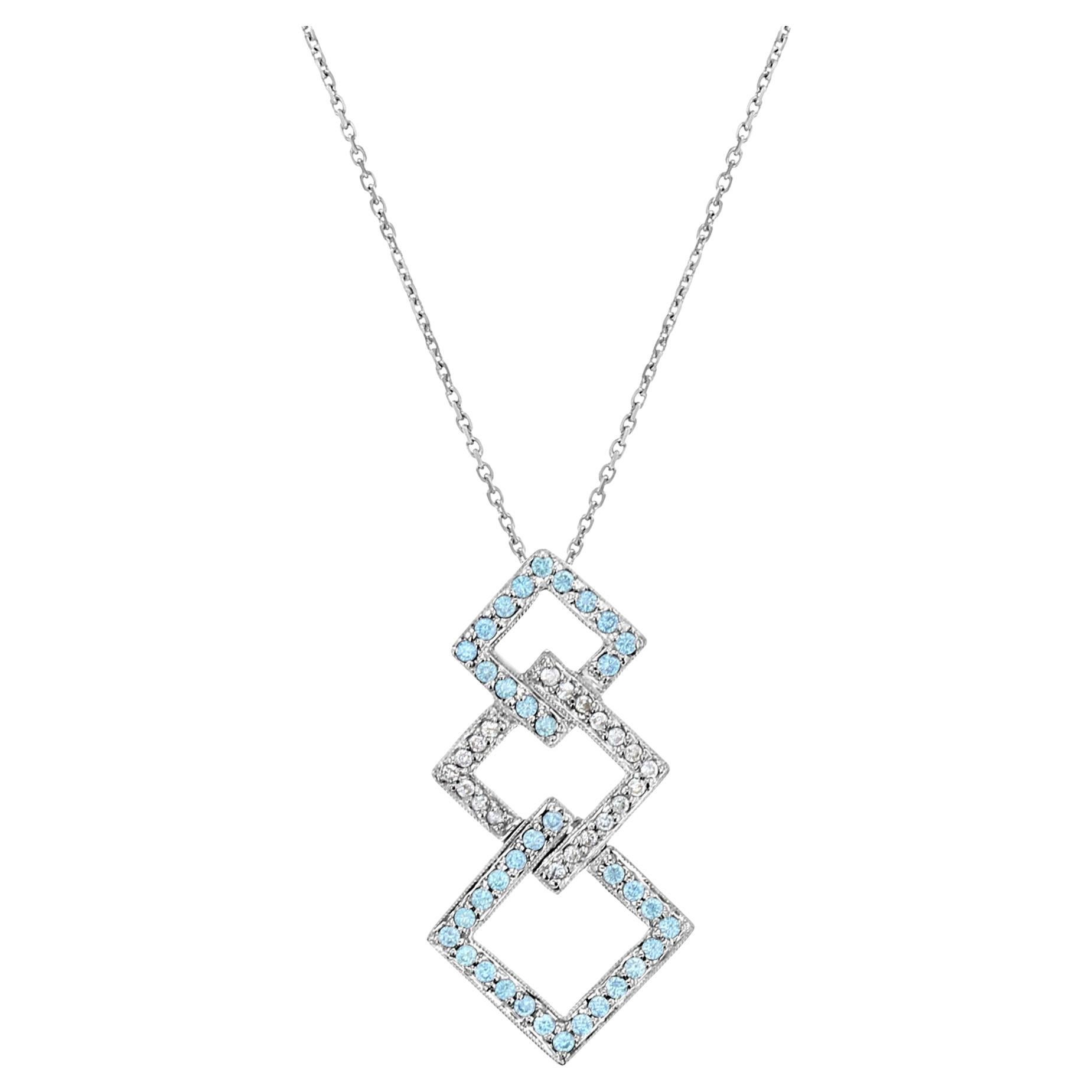 Blue Topaz & Diamond Pendant .58cttw 14k White Gold