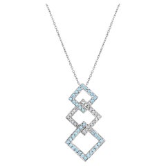 Blue Topaz & Diamond Pendant .58cttw 14k White Gold