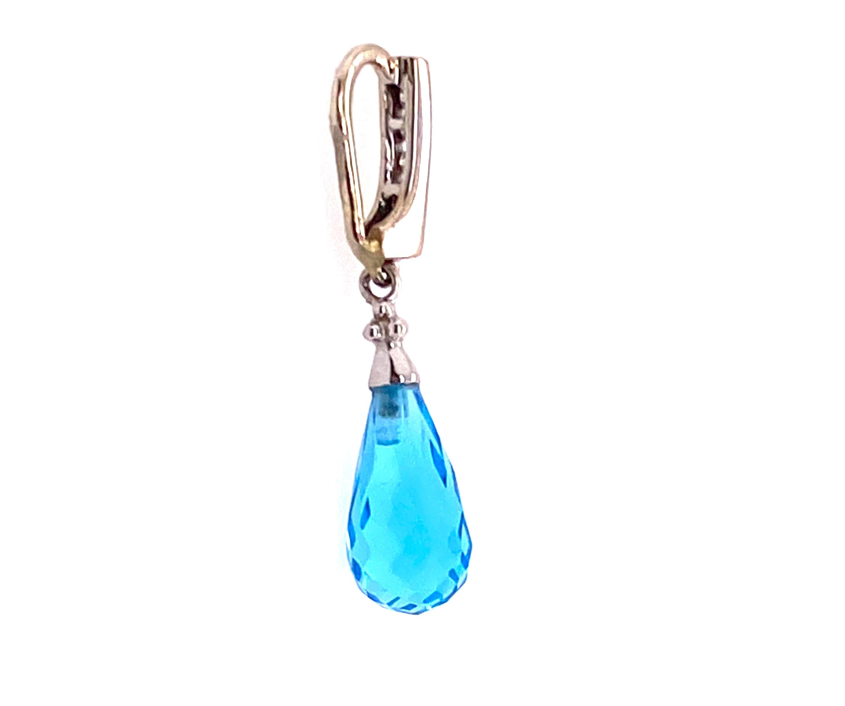Briolette Cut Blue Topaz Diamond Pendant Necklace 5.10ct 14K White Gold Birthstone For Sale
