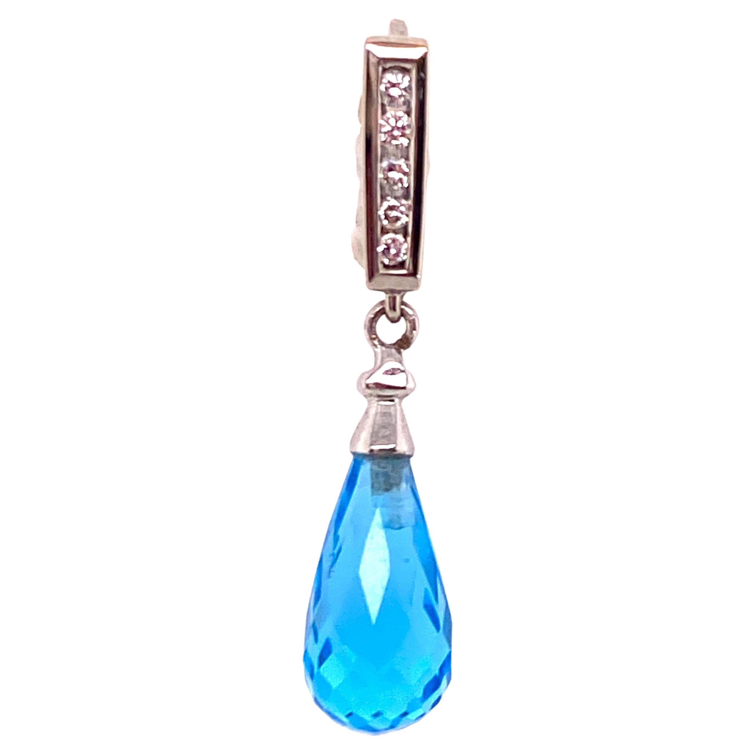 Blue Topaz Diamond Pendant Necklace 5.10ct 14K White Gold Birthstone For Sale