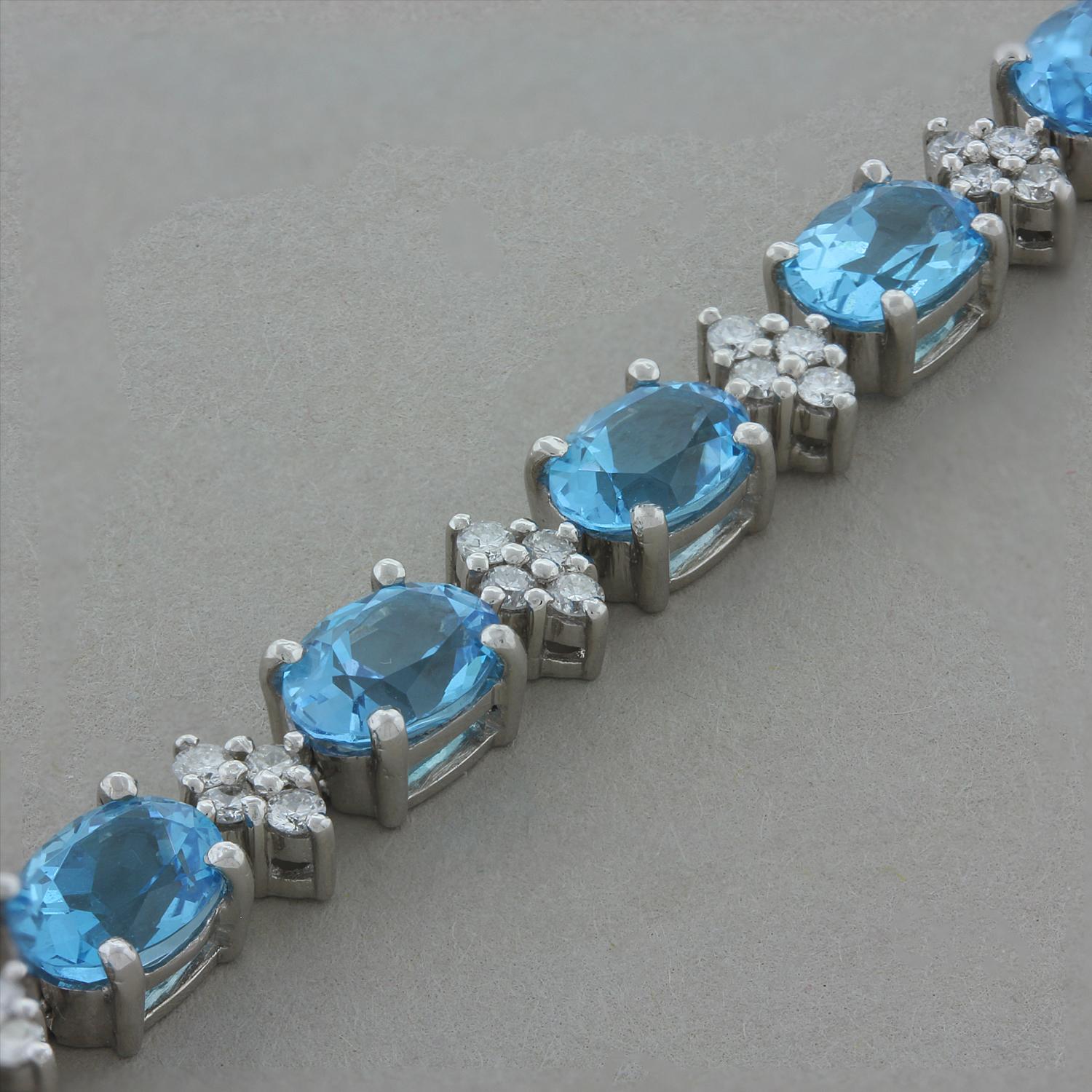 Oval Cut Blue Topaz Diamond Platinum Bracelet