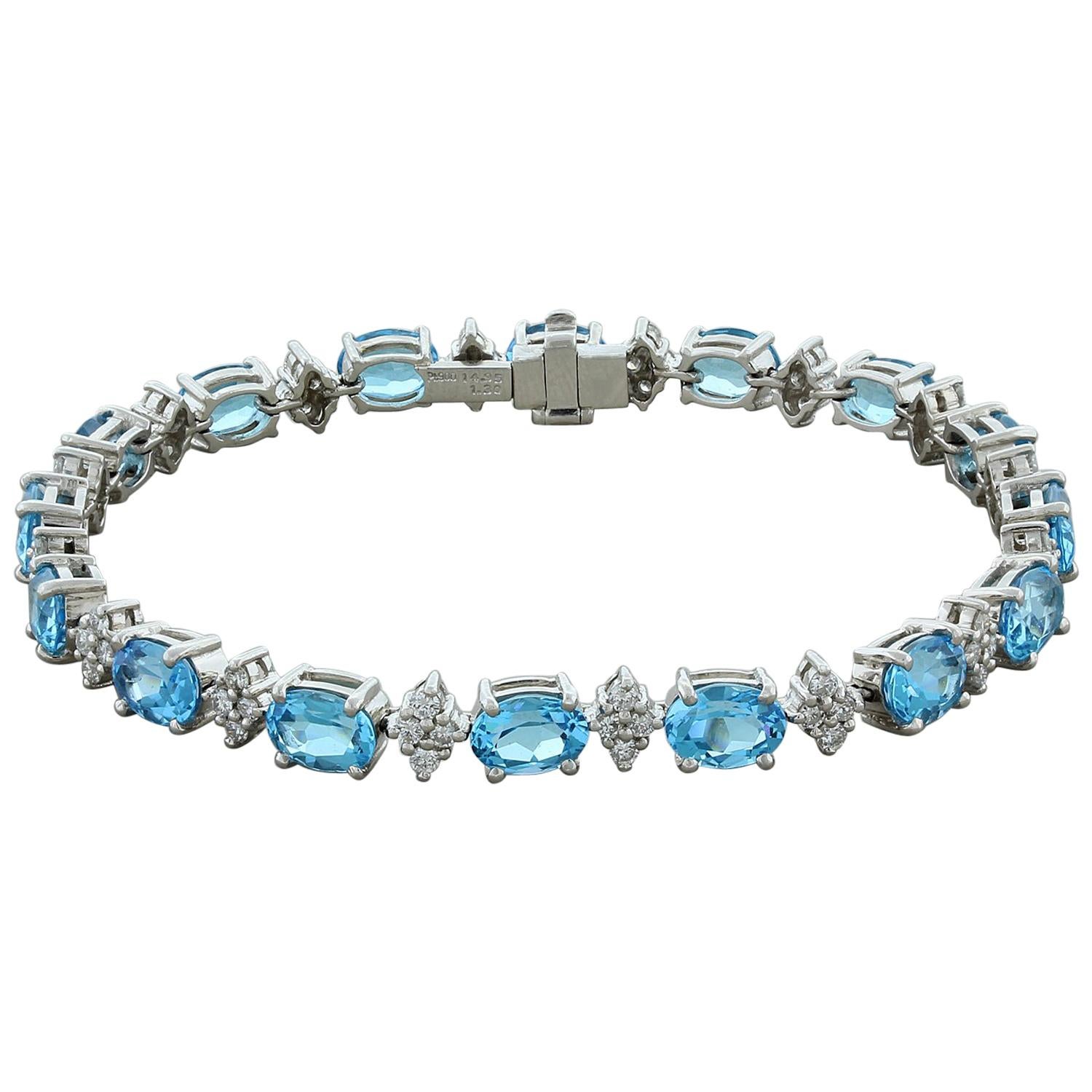Carved Blue Topaz Sapphire Diamond Gold Flower Bracelet at 1stDibs