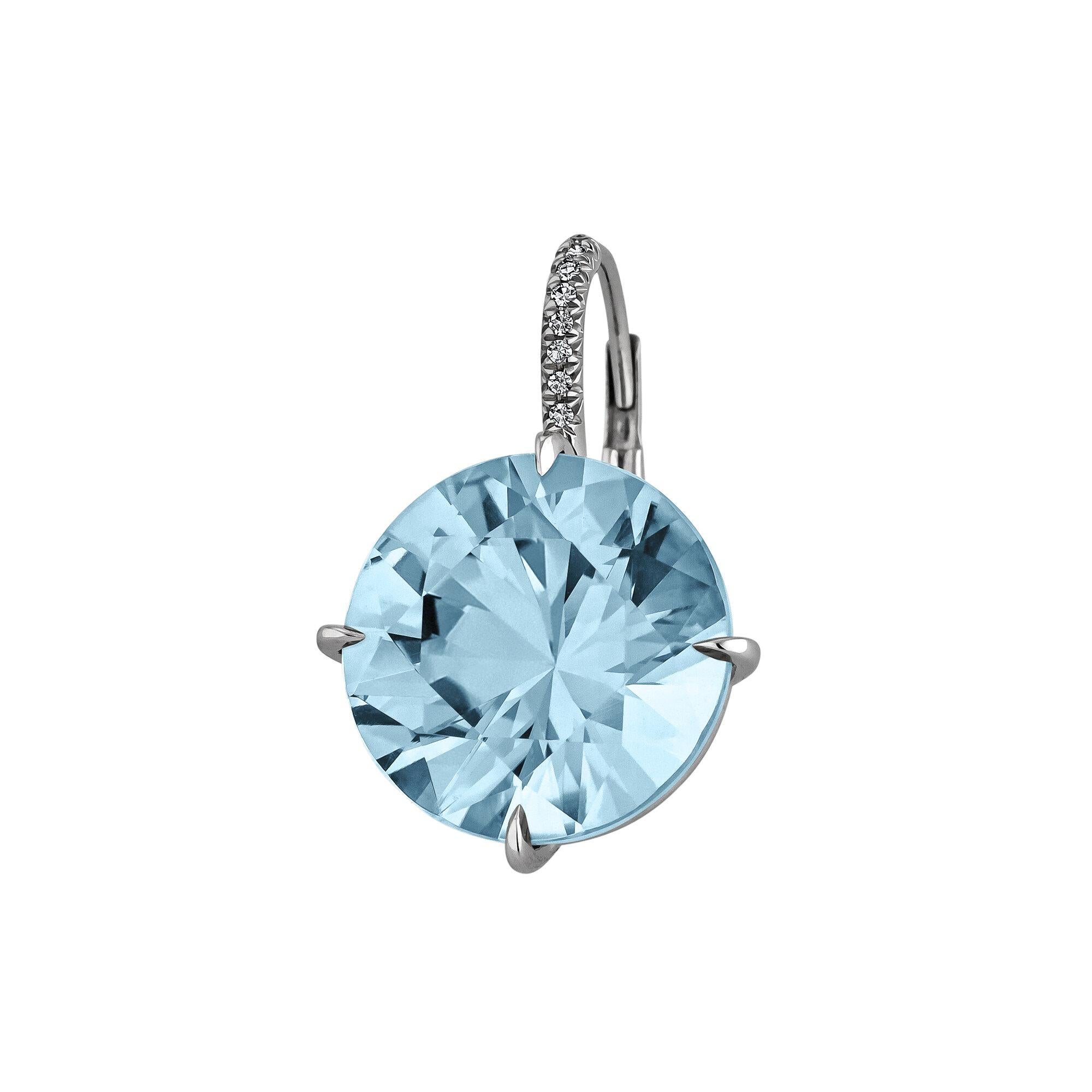 Round Cut Blue Topaz Diamond Platinum Drop Earrings For Sale