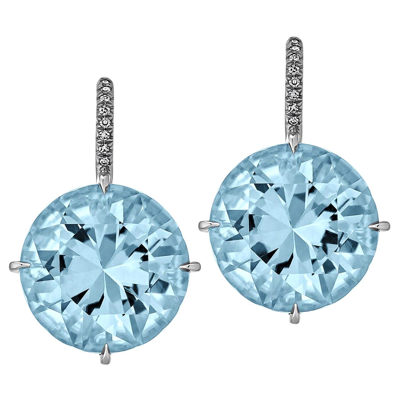 Blue Topaz Diamond Platinum Drop Earrings For Sale