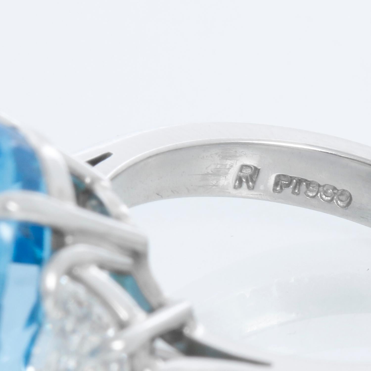 Women's Blue Topaz & Diamond Platinum Ring Size 6.5 For Sale