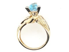 Blue Topaz Diamond Ring 1.56ct Flawless Trillion Cut with Baguettes 14K Gold