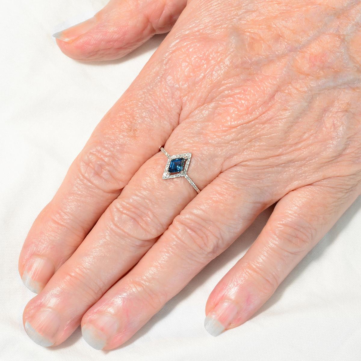 Contemporary Blue Topaz Diamond Ring, Finest London Blue Topaz + 34 Diamonds Solid White Gold