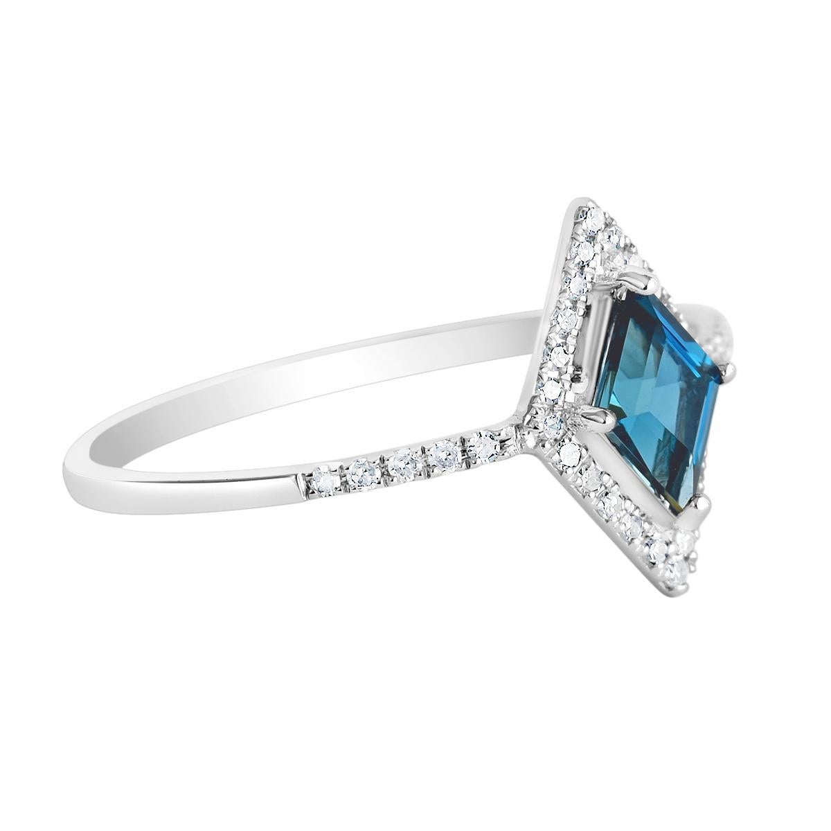 Blue Topaz Diamond Ring, Finest London Blue Topaz + 34 Diamonds Solid White Gold In New Condition In Kiara, AU