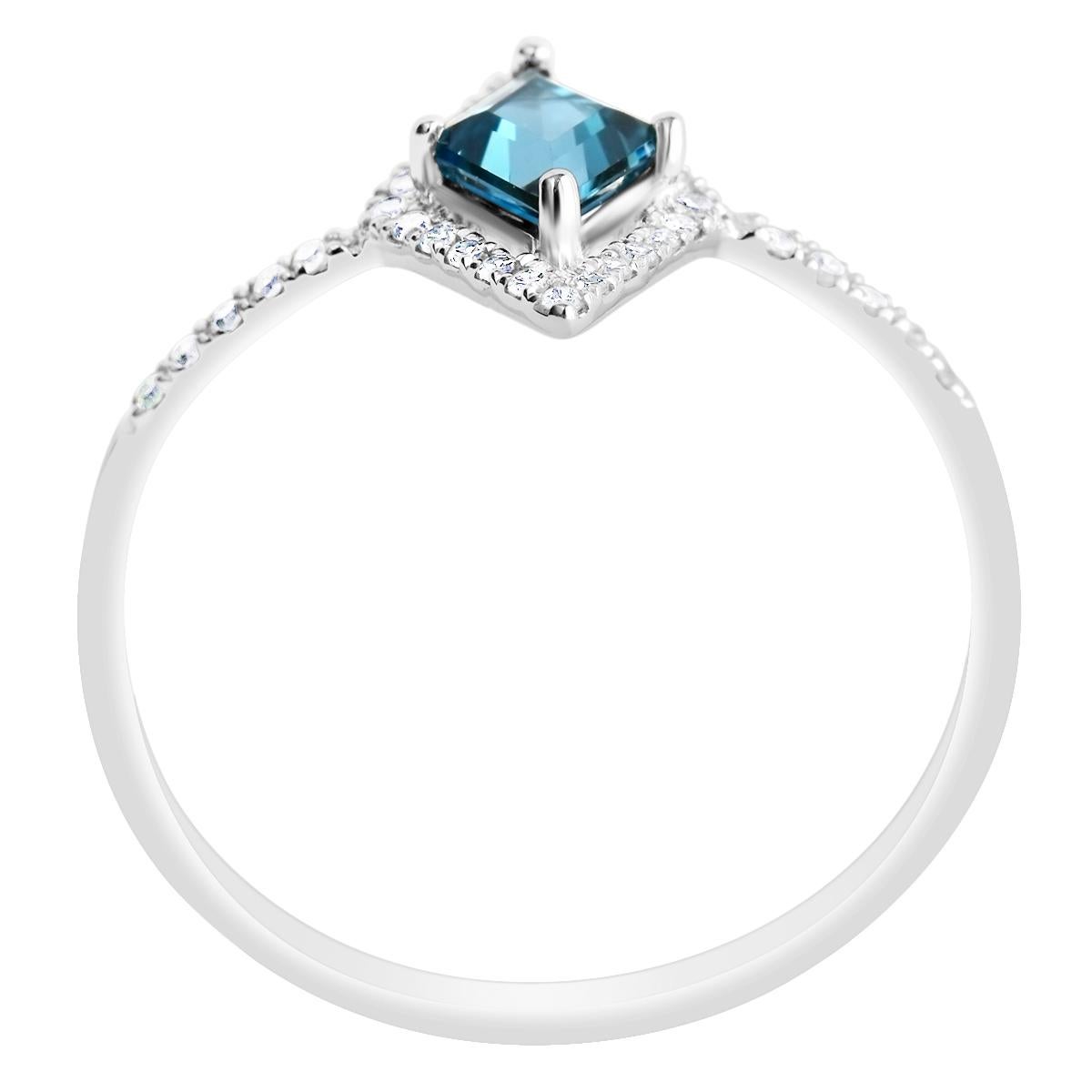 Blue Topaz Diamond Ring, Finest London Blue Topaz + 34 Diamonds Solid White Gold 1