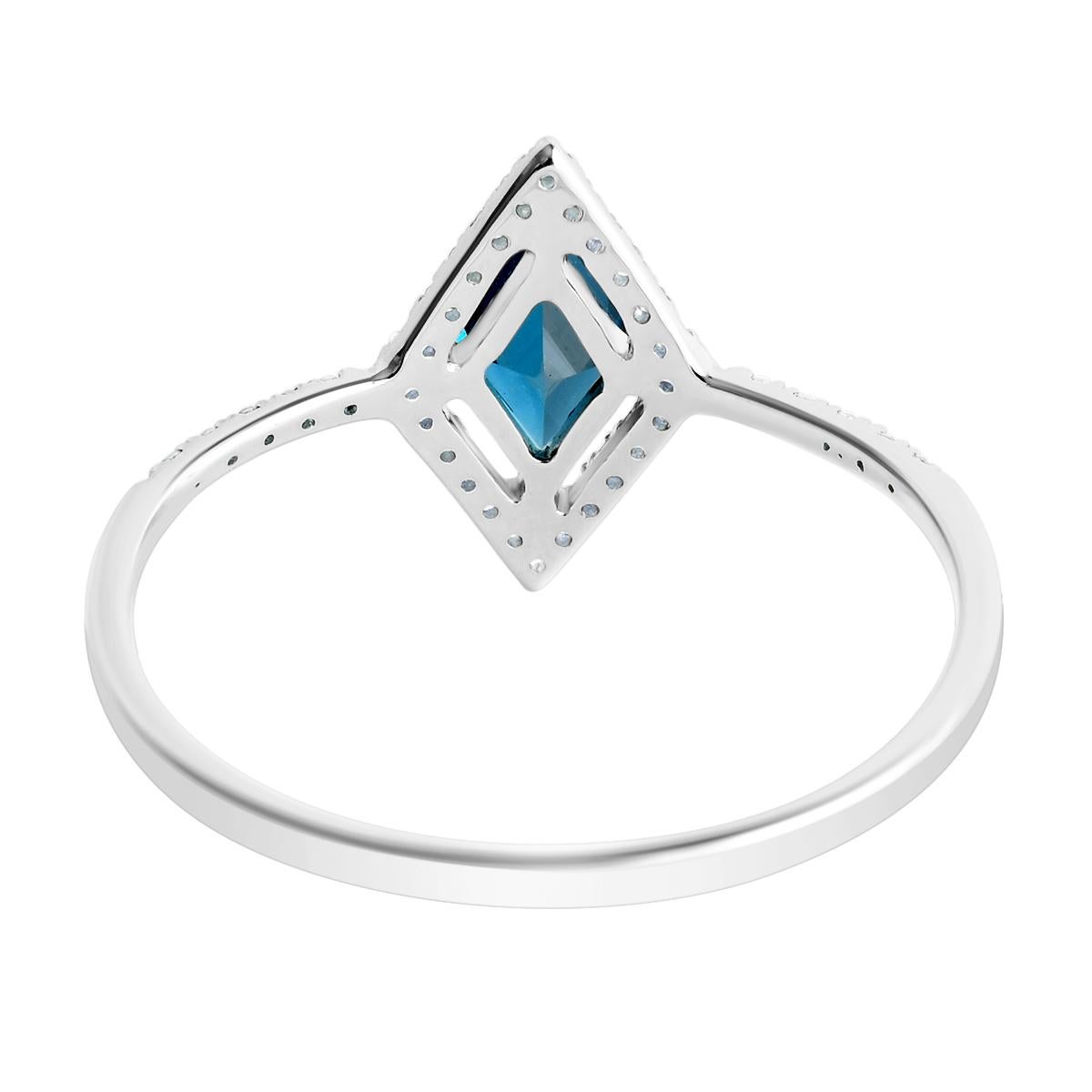 Blue Topaz Diamond Ring, Finest London Blue Topaz + 34 Diamonds Solid White Gold 2