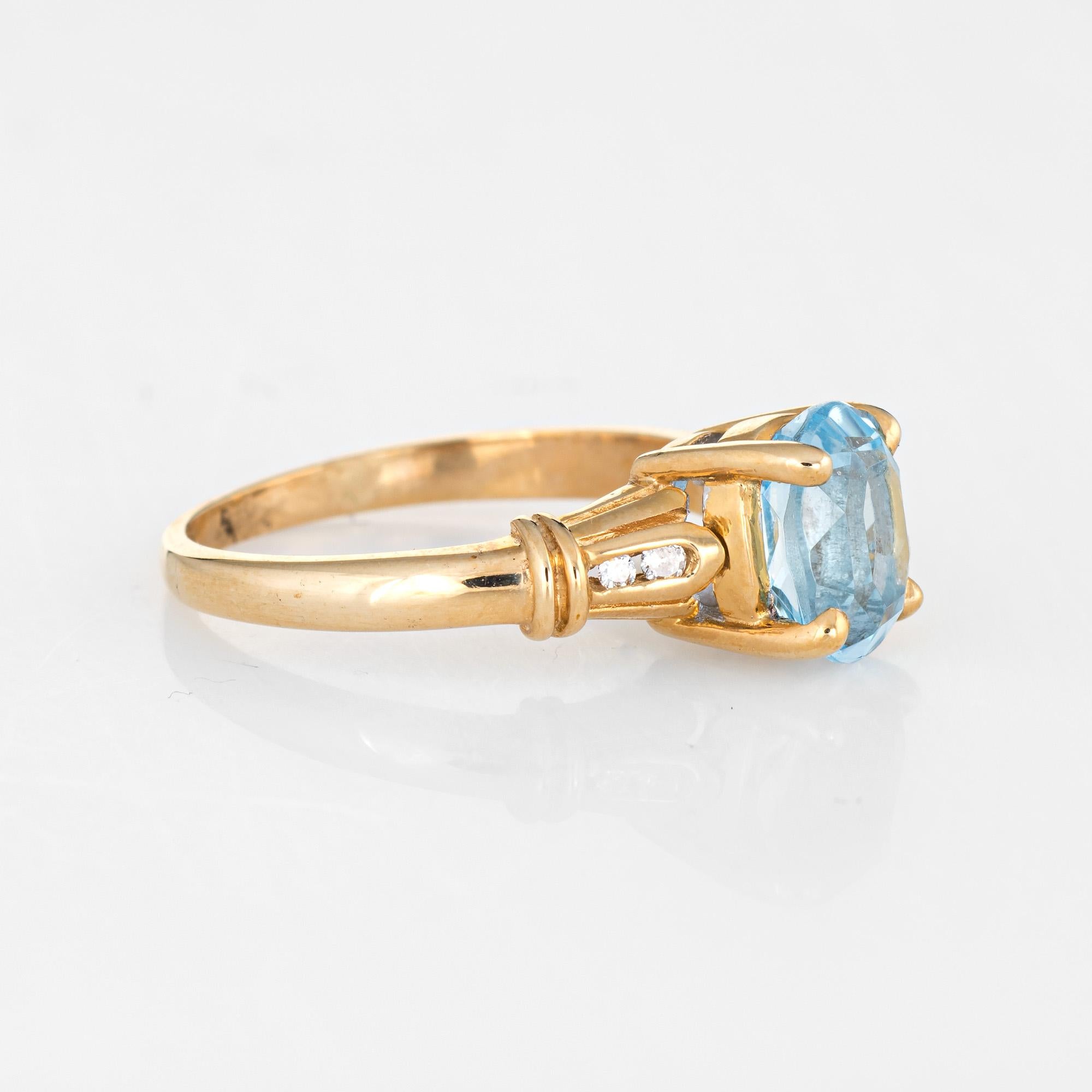 Oval Cut Blue Topaz Diamond Ring Vintage 14 Karat Yellow Gold Small Cocktail Jewelry