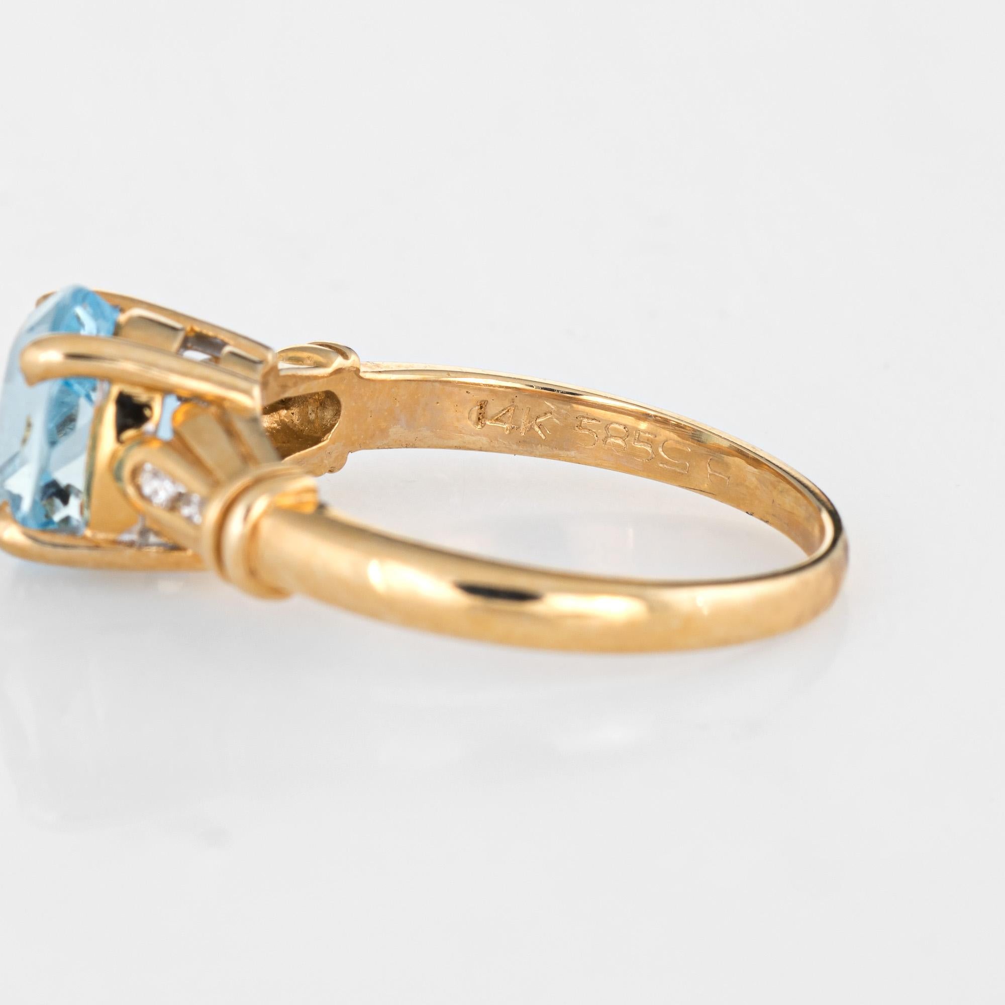 Women's Blue Topaz Diamond Ring Vintage 14 Karat Yellow Gold Small Cocktail Jewelry
