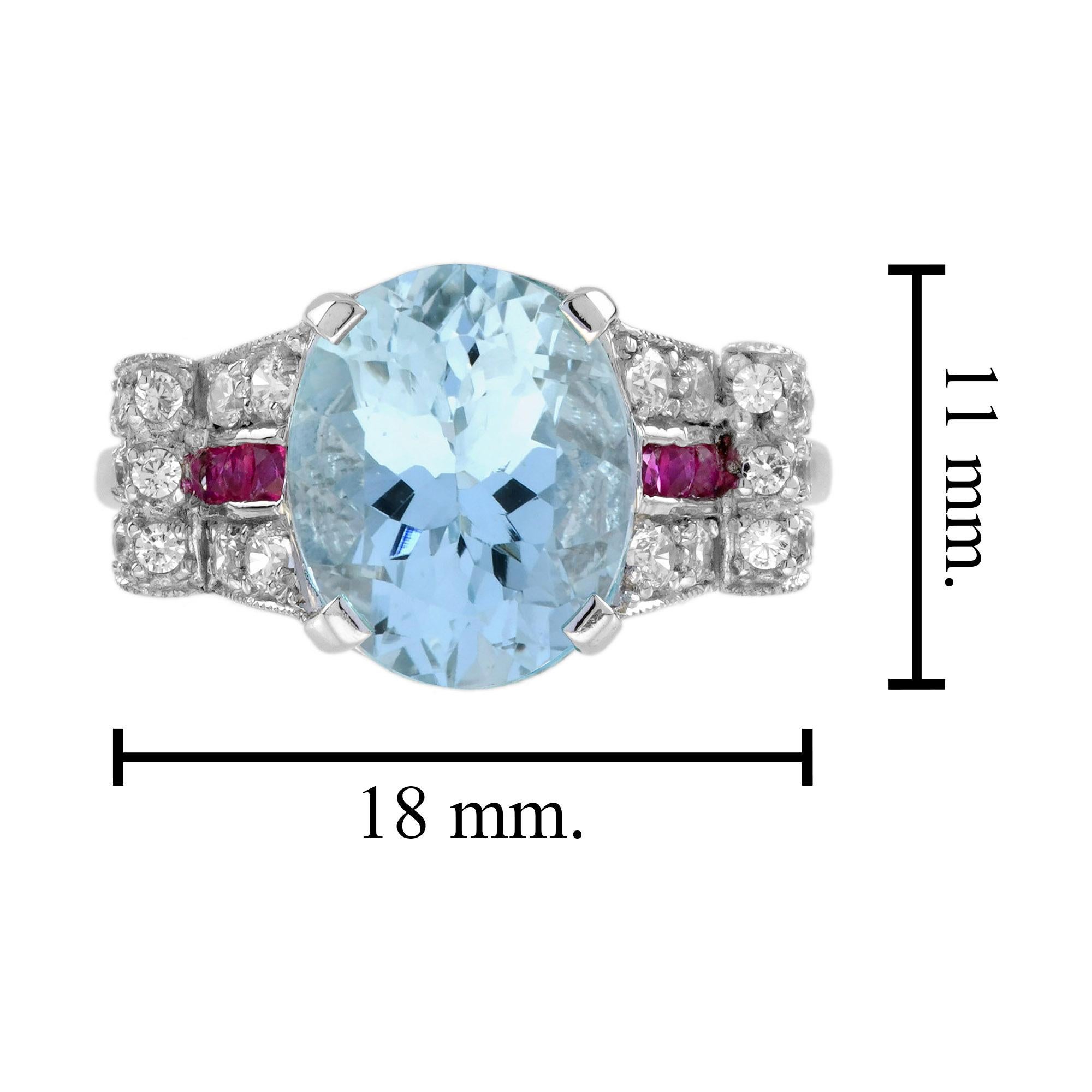 Blue Topaz Diamond Ruby Art Deco Style Engagement Ring in 18K white Gold For Sale 1