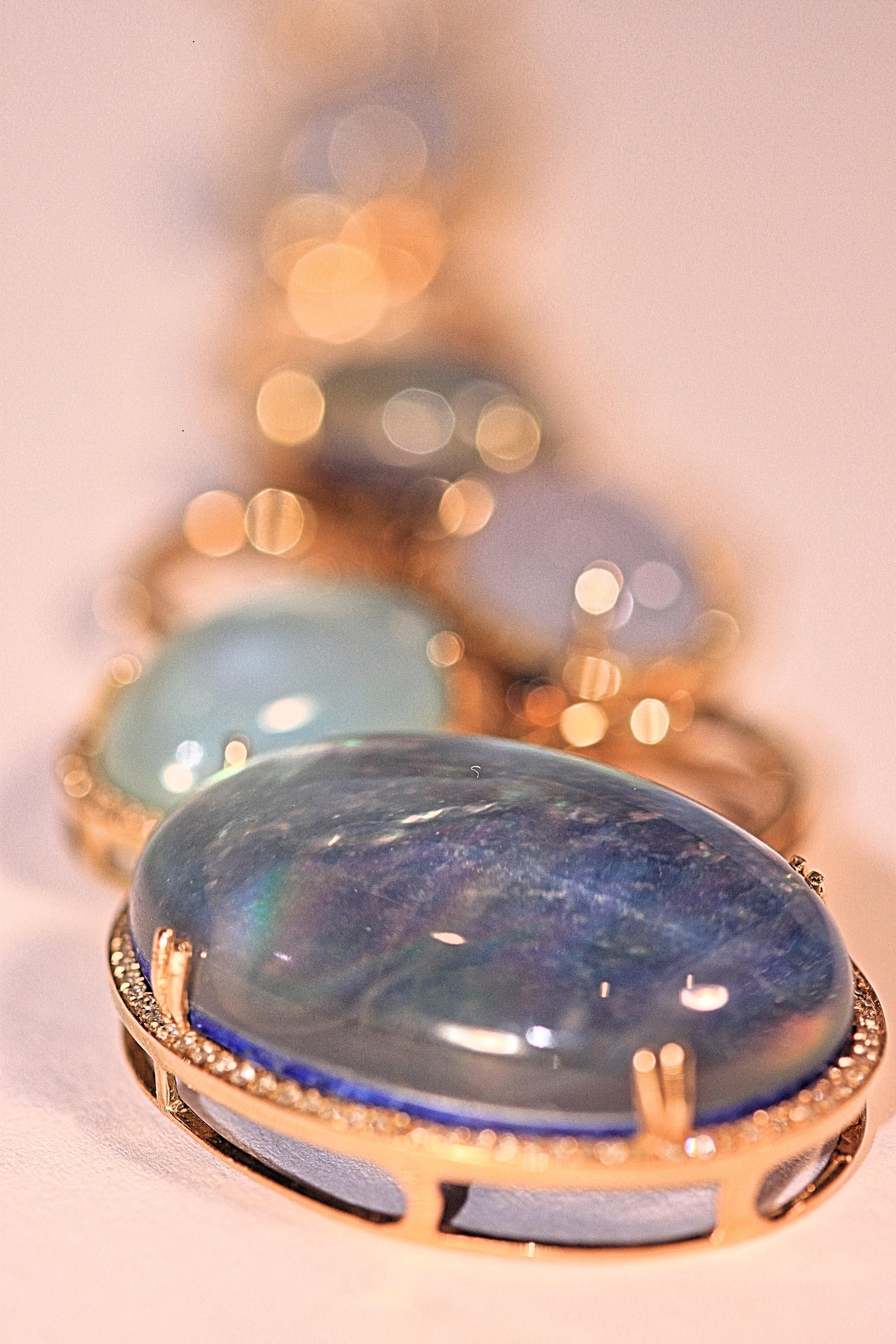 Blue Topaz Diamond Sapphire Pendant Necklace 18 Karat Yellow Gold For Sale 4