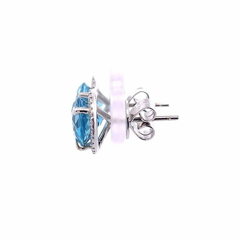 Brilliant Cut Blue Topaz & Diamond Studs Earrings 5.10ct D.25ct 14k WG  For Sale