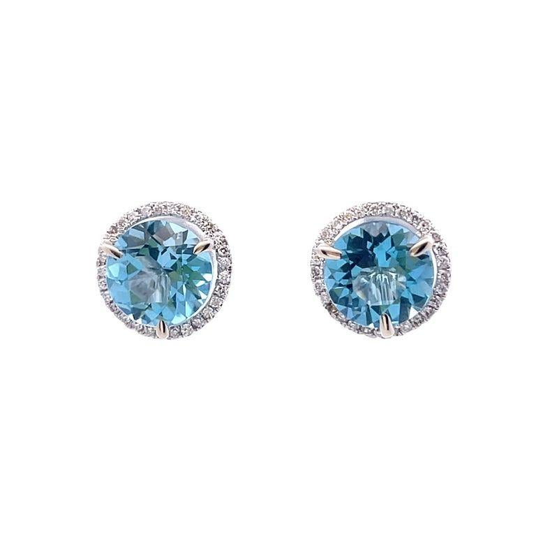 Women's Blue Topaz & Diamond Studs Earrings 5.10ct D.25ct 14k WG  For Sale