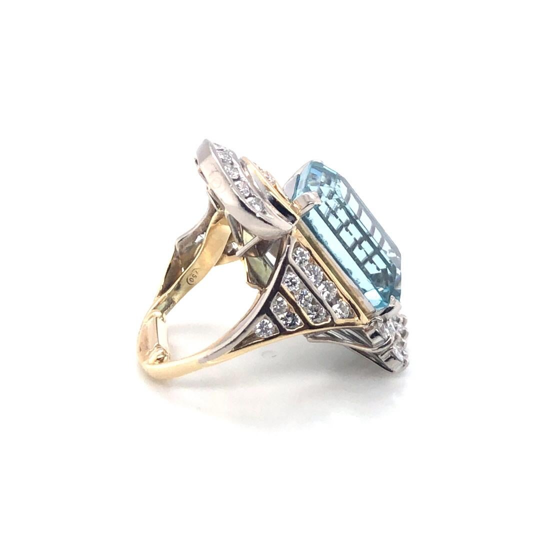 Women's Blue Topaz Diamond Swirl Ring 18K Two Tone Gold