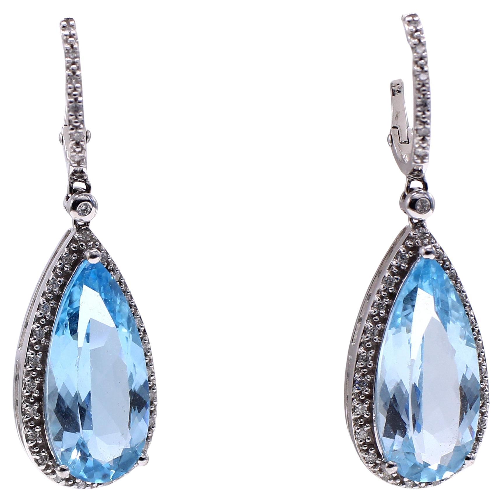 Blue Topaz Diamond White Gold Ear Pendants