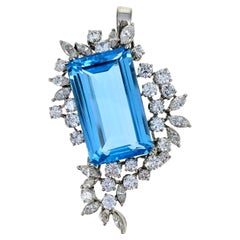 Blue Topaz Diamond White Gold Pendant