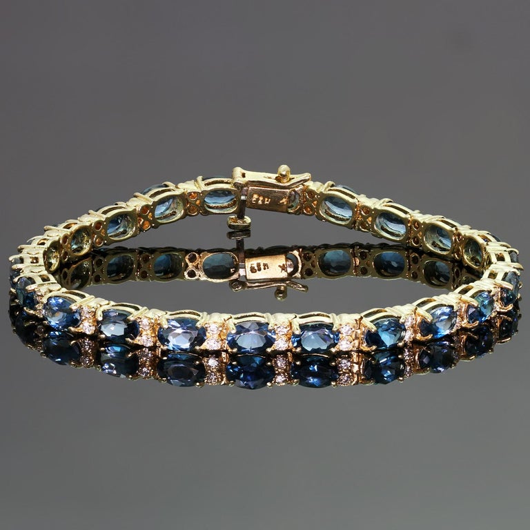 Blue Topaz Diamond Yellow Gold Oval Link Bracelet For Sale at 1stDibs