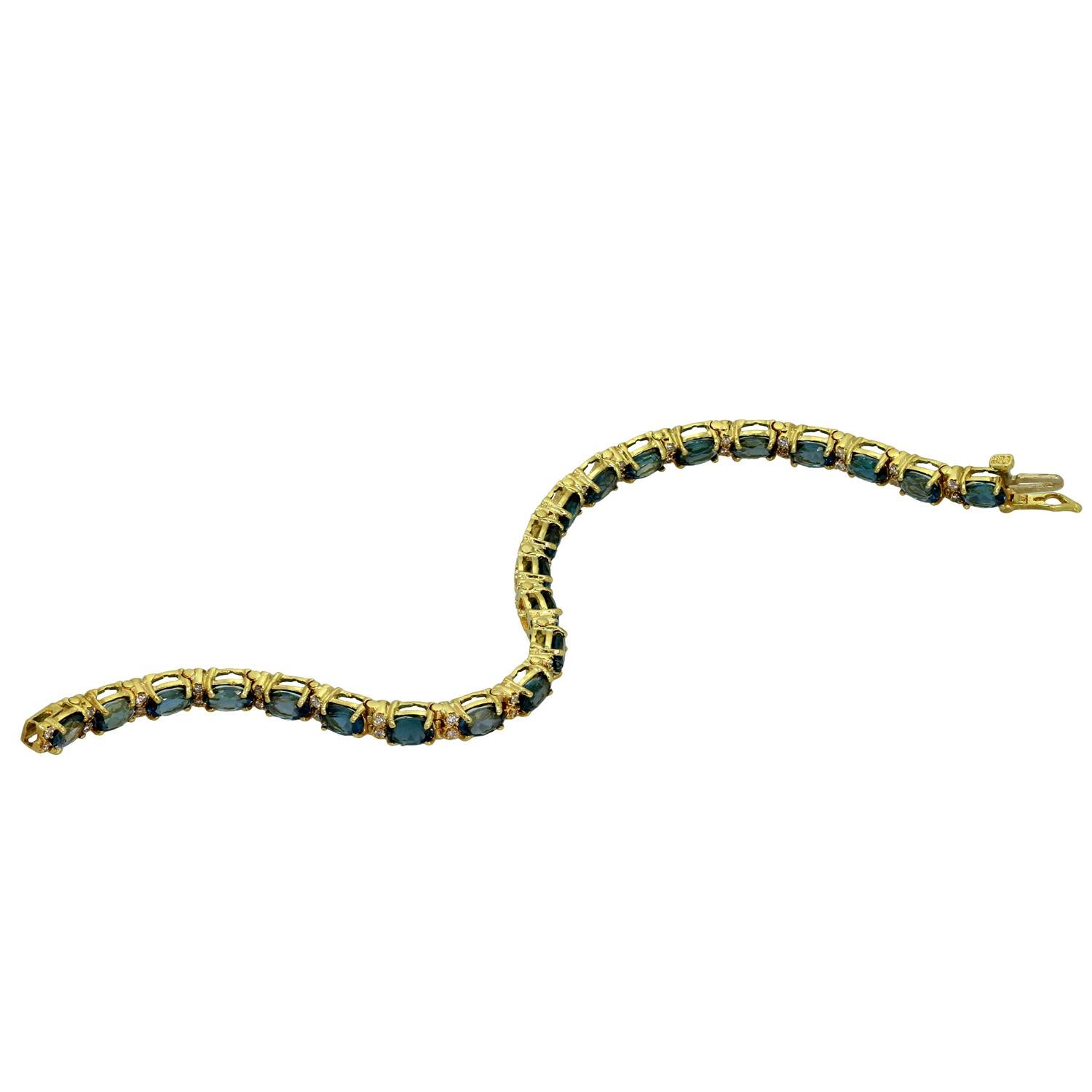 Women's Blue Topaz Diamond Yellow Gold Oval Link Bracelet
