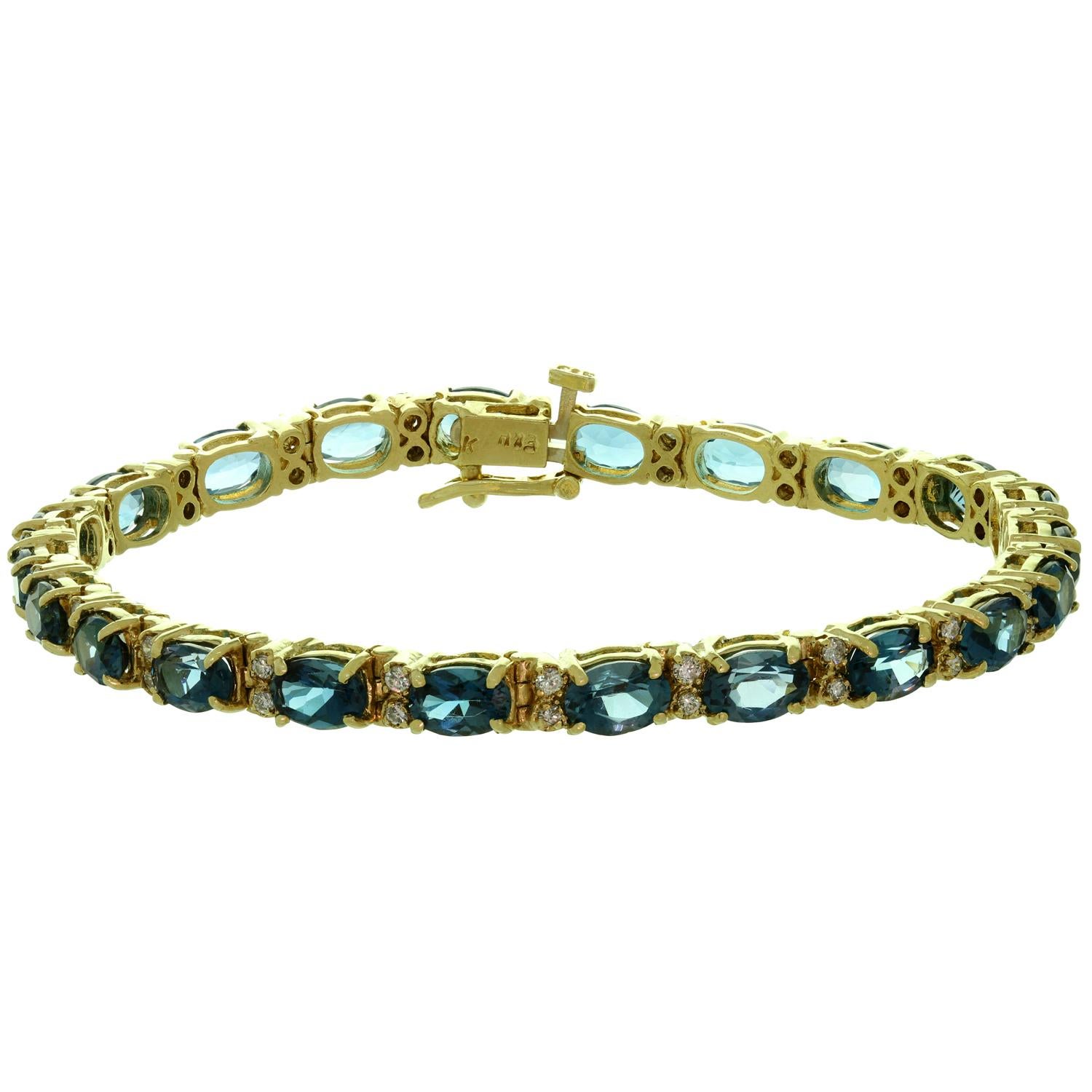 Blue Topaz Diamond Yellow Gold Oval Link Bracelet