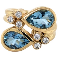 Blue Topaz Diamond Yellow Gold Ring