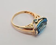 Blue Topaz Diamond Yellow Gold Solitaire Ring