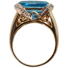 Blue Topaz Diamond Yellow Gold Solitaire Ring