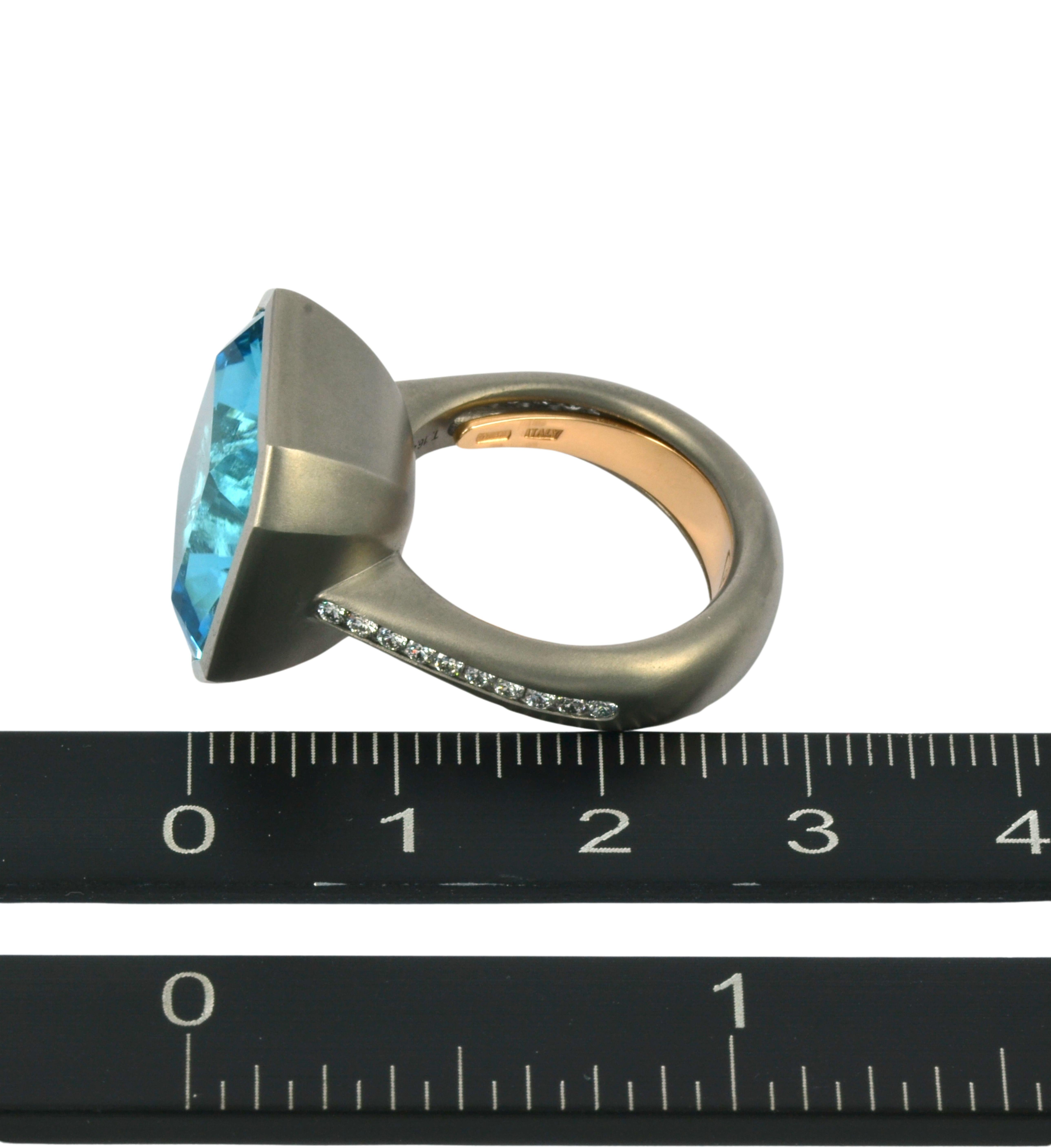 Blue Topaz Diamonds 18 KT Rose Gold Titanium Made in Italy Ring 5