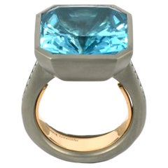 Blue Topaz Diamonds Pink Gold Titanium Made in Italy Cocktail Ring